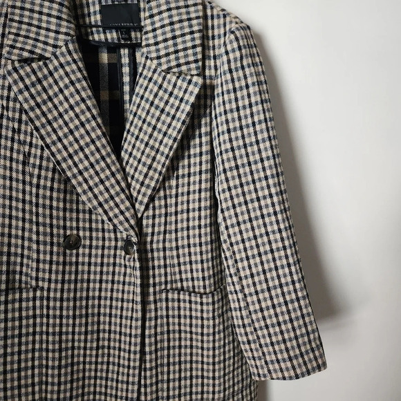 Banana Republic | Italian Double Faced Top Coat Camel/Black Plaid - Sz L Petite - Picture 7 of 15